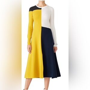 Cedric Charlier | Colorblock Cashmere Dress - Mustard Yellow, Cream, Navy